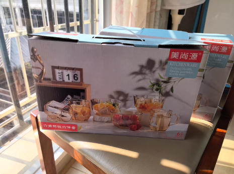 美尚源六角玻璃杯碗六件套，全新，带原包装盒